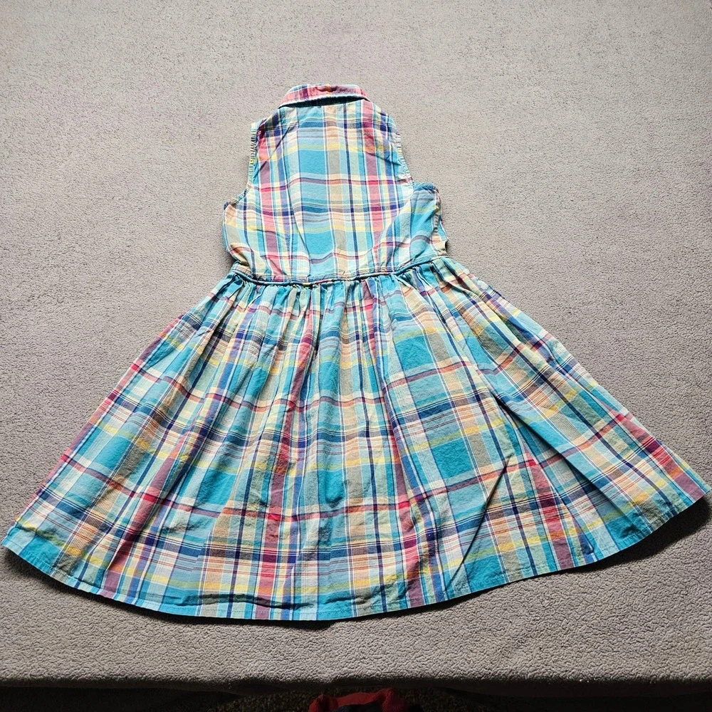 Polo Ralph Lauren Plaid Dress Girls 6X Blue Pink Madras Sleeveless Fit Flare